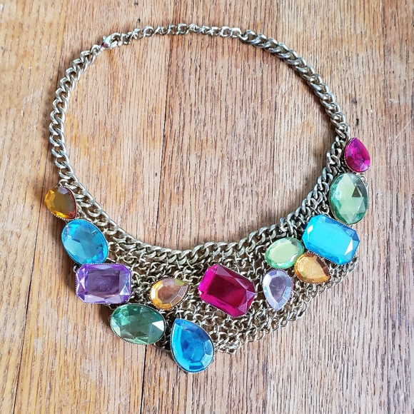 Jewel Gold-tone statement choker massive gemstone gold-tone jewel-tone necklace - Picture 1 of 4